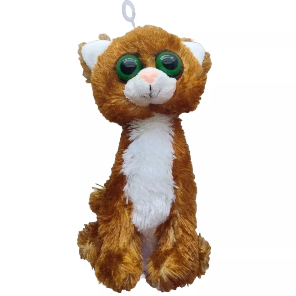 Twisted Whiskers Cat 8" Plush Stuffed Brown & White Wide Green Eyes